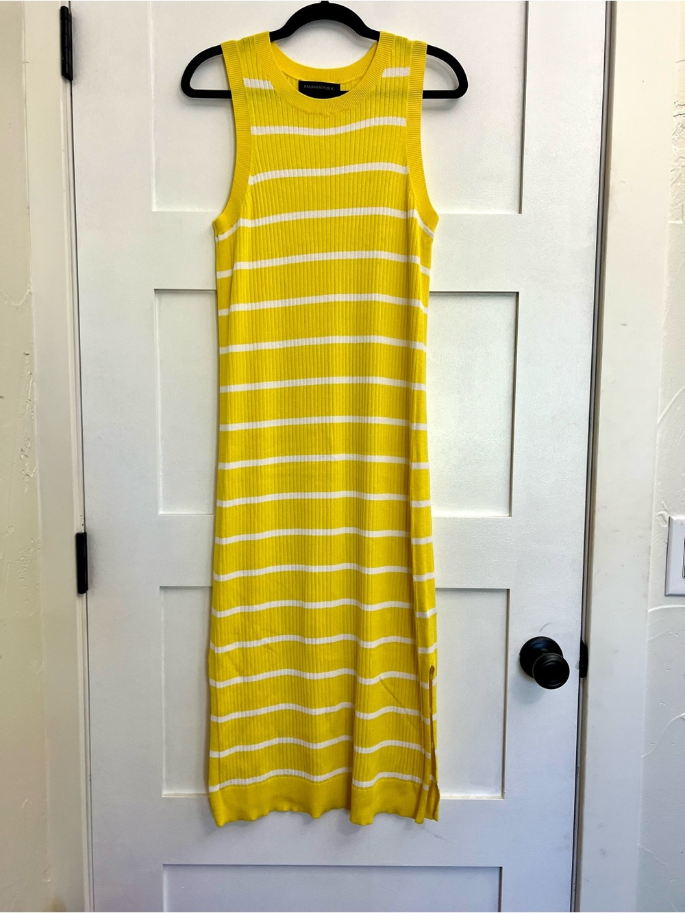 Banana Republic Sleeveless Yellow & White Striped Knit Dress